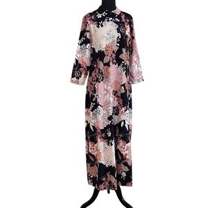 Spartina 449 Naomi Mockneck Maxi Dress Linden Romantic Floral Sz L Black Blush